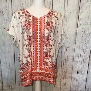 Talbots Red and White Floral Blouse